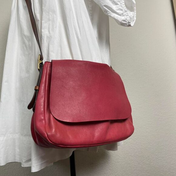 Fossil Red Pink Leather Harper Flap Crossbody Bag Shoulder Strap Purse - Picture 2 of 8